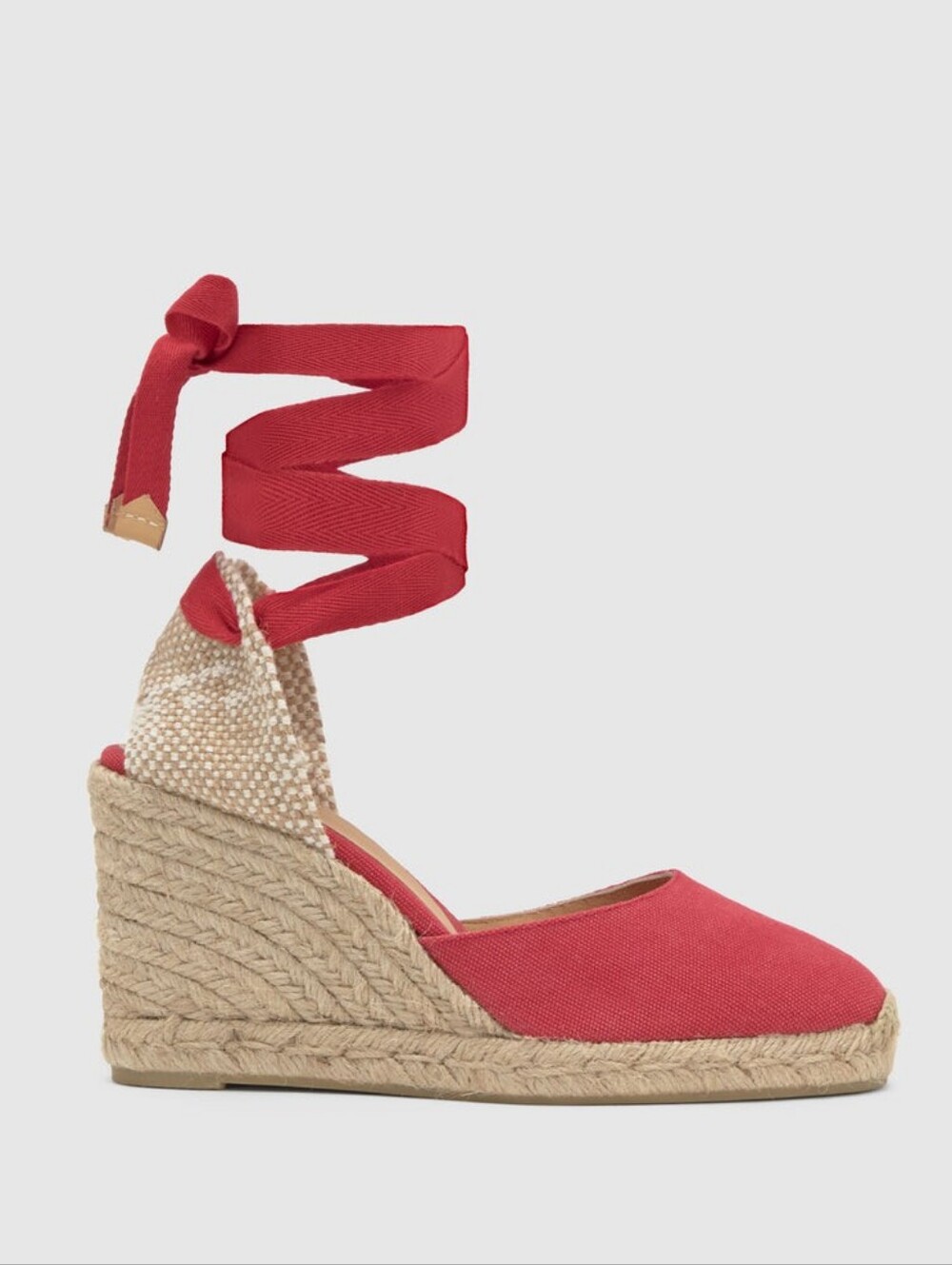 Castañer Red Espadrille Wedge Ankle-Tie Sandal